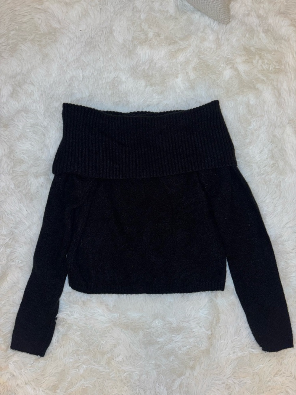 Dynamite Black Off-the-Shoulder Foldover Sweater